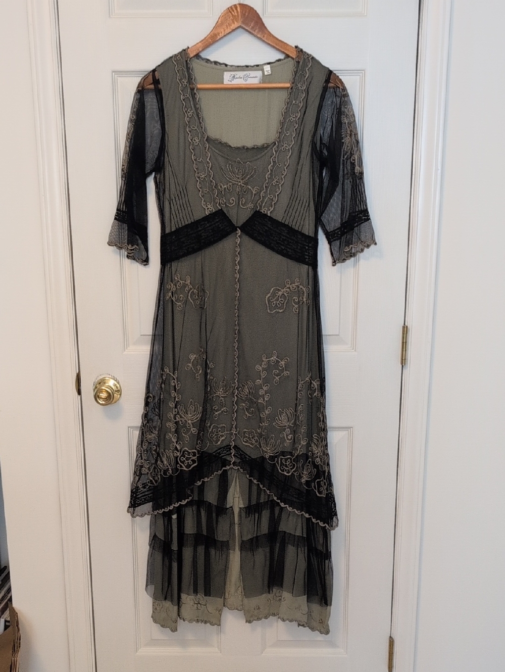 Float Olive Green & Black Embroidered High-Low Dress by Jennifer Grayer